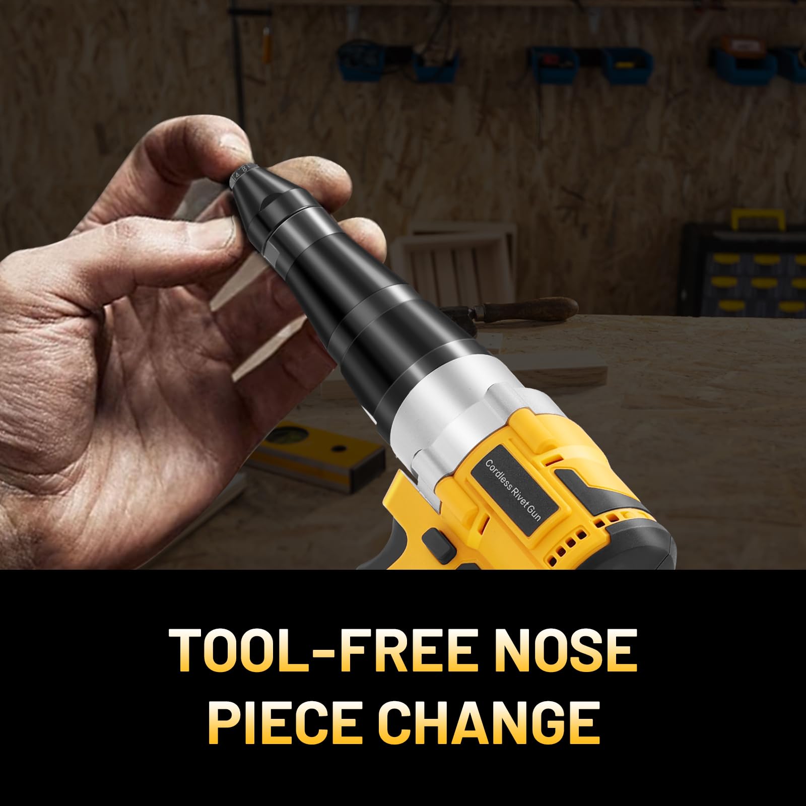 Labfintom rivet gun setting a rivet into an aluminum panel for fast secure fastening