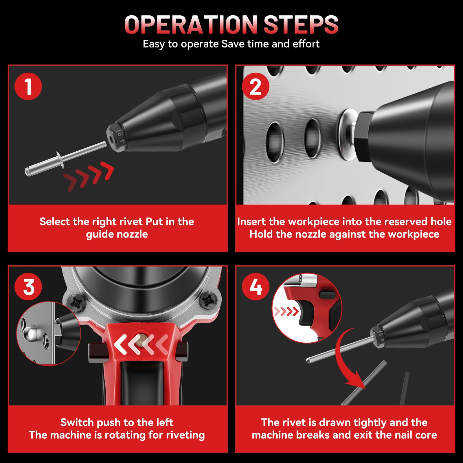 Labfintom driving a rivet into sheet metal demonstrating quick installation