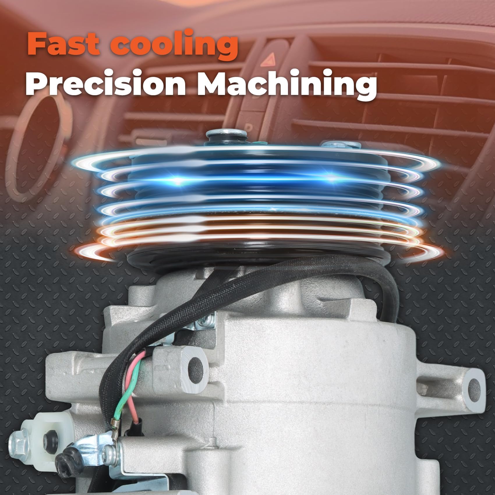 labwork compressor pulley close-up highlighting smooth clutch operation