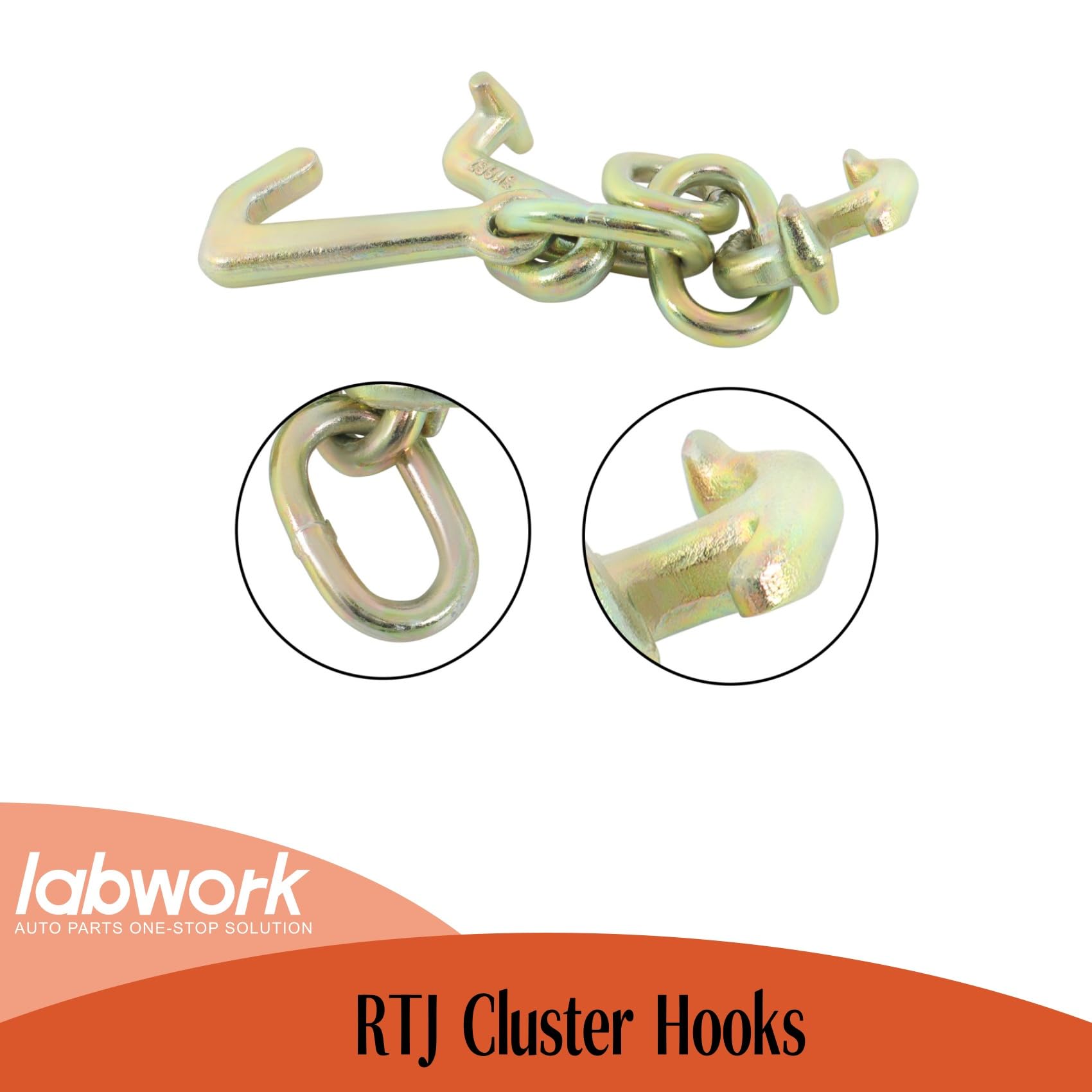 labwork chain attachment eye on cluster hook highlighting strong connection point