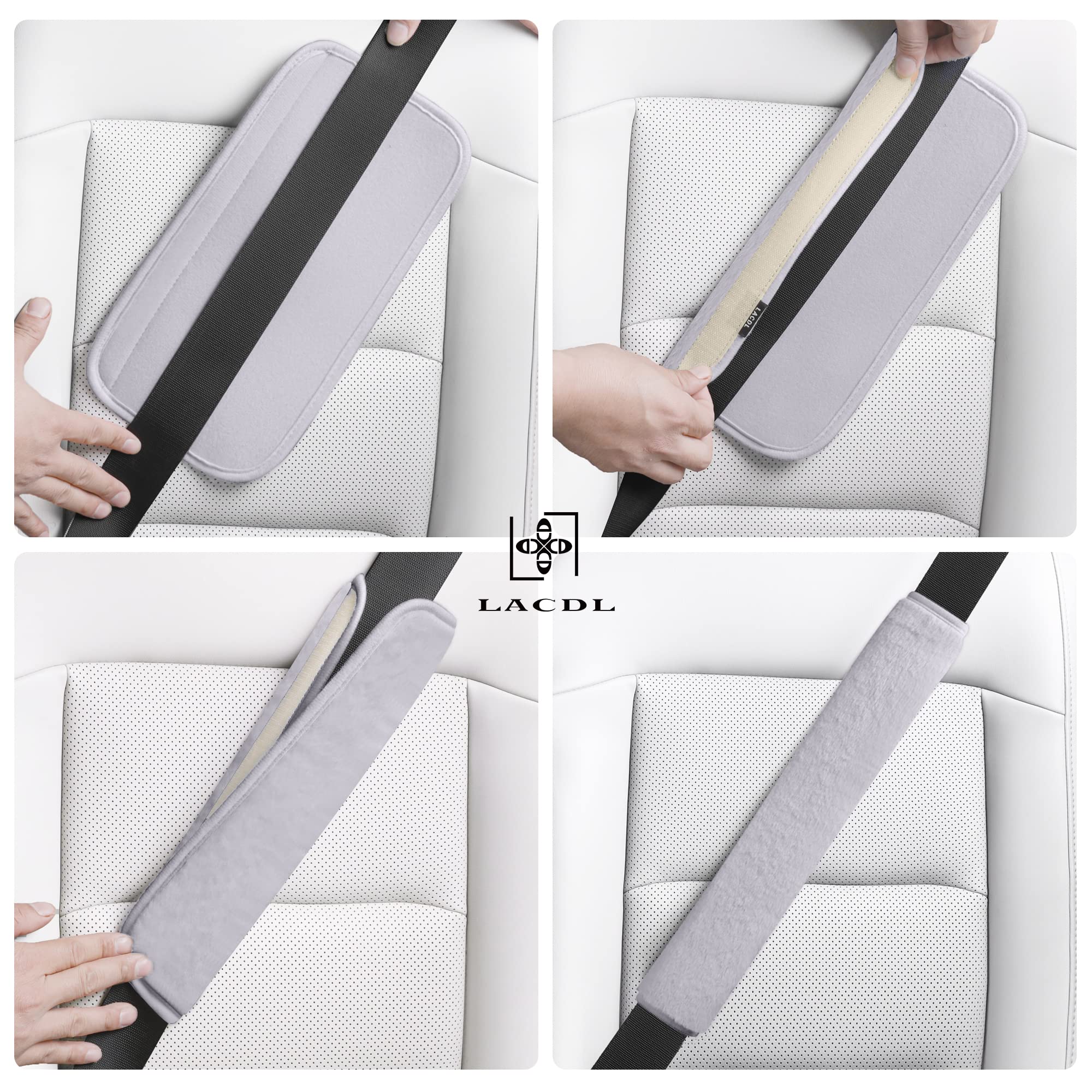 LACDL installed on car seatbelt demonstrating reduced neck rubbing