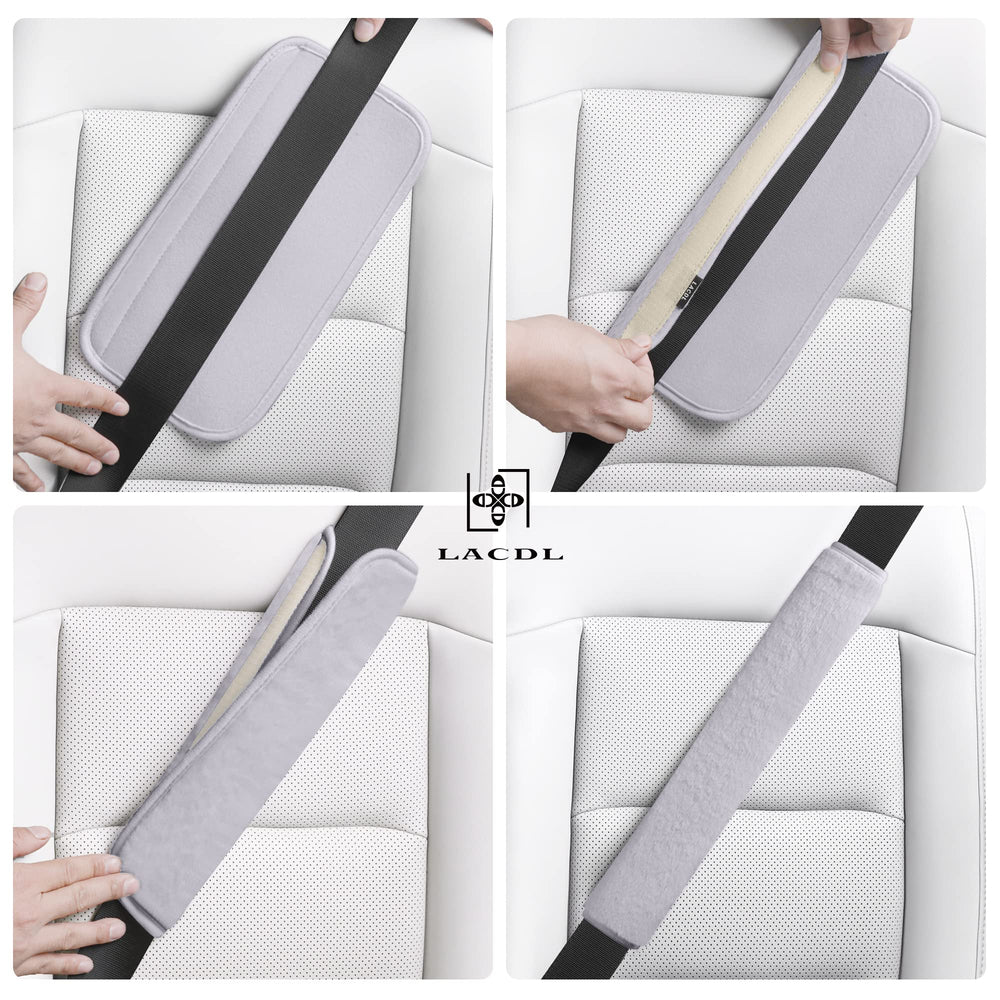 LACDL installed on car seatbelt demonstrating reduced neck rubbing