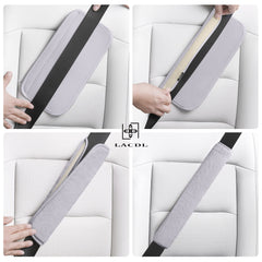 LACDL installed on car seatbelt demonstrating reduced neck rubbing
