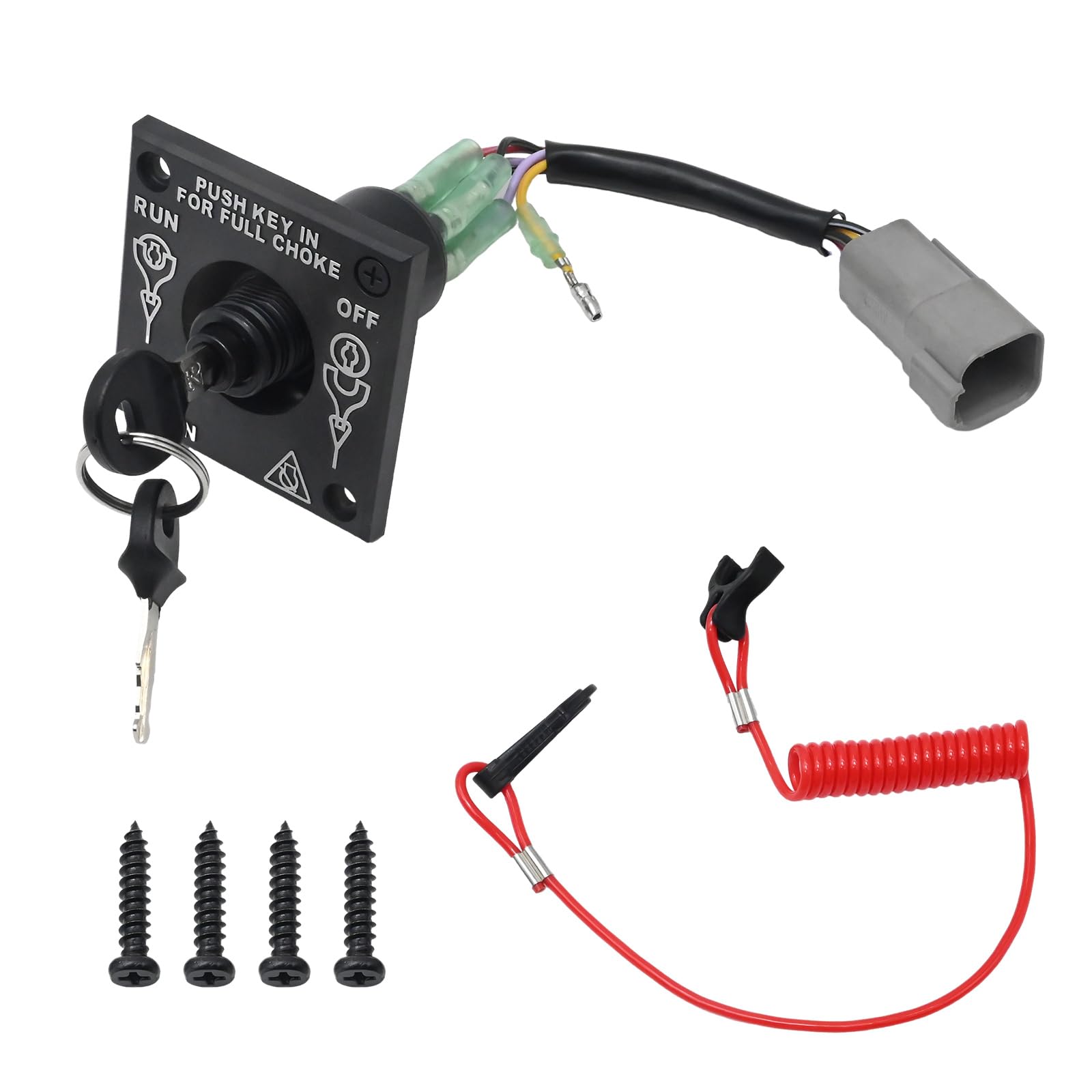 laffoonparts contents laid out with keys screws and switch showing complete replacement kit