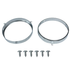 LAFORMO front view of two silver 7-inch headlight retainer rings showing complete set and packaging benefit