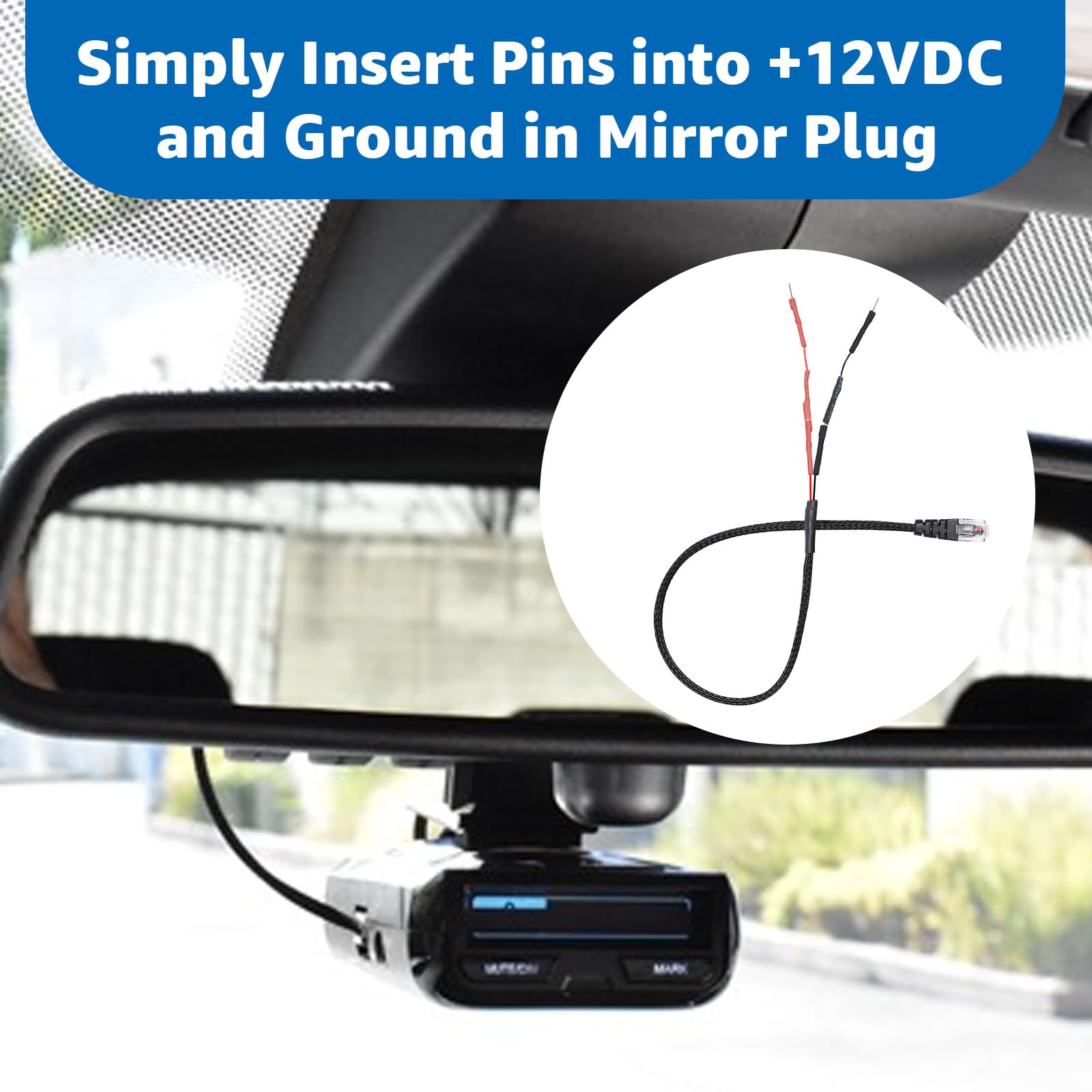 Lakapre 14-inch cable laid out to show reach from mirror to dash for neat routing