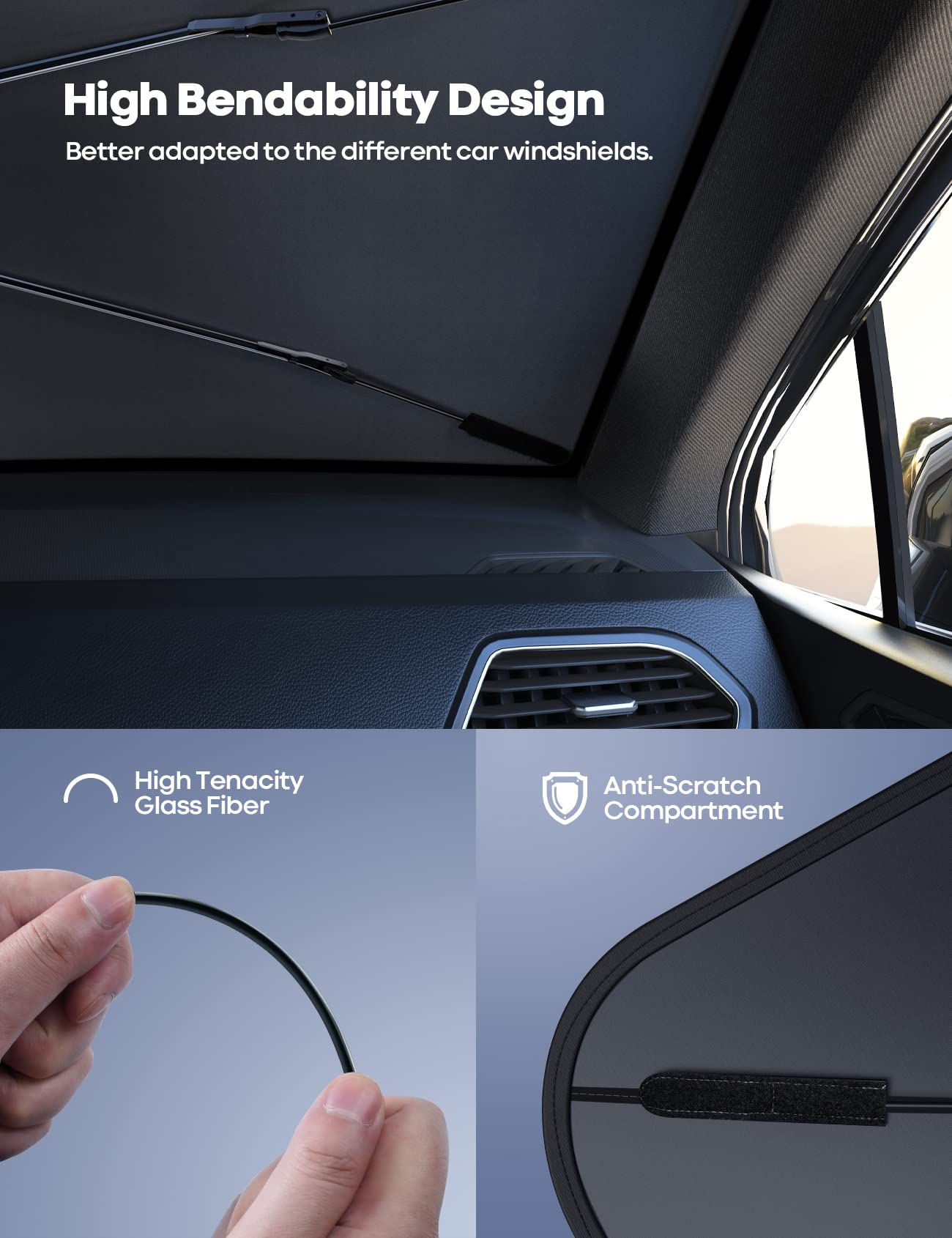 lamicall collapsed sunshade inside storage bag for compact convenient transport