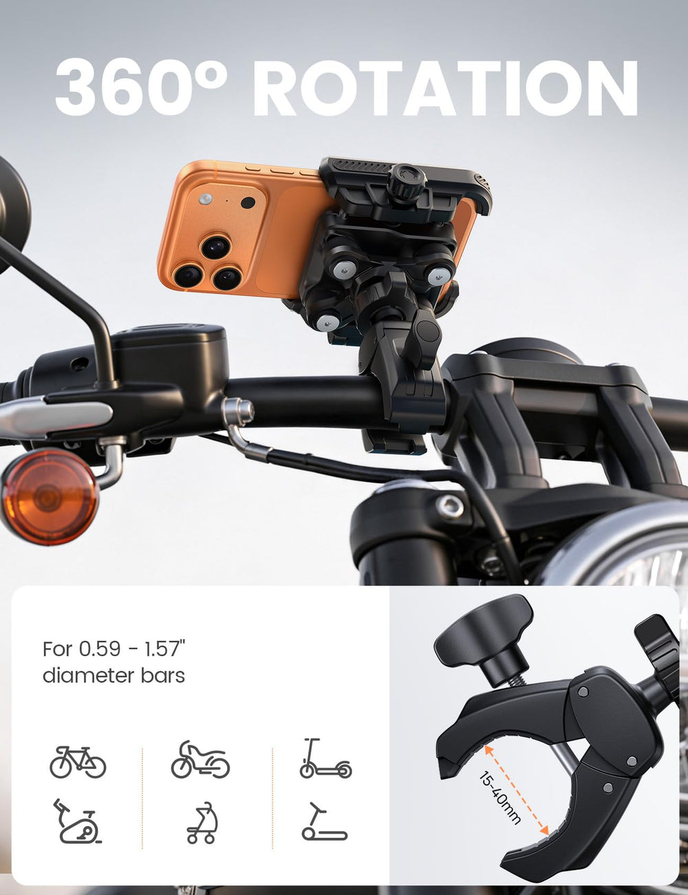Lamicall handlebar clamp with anti-slip padding for stable attachment