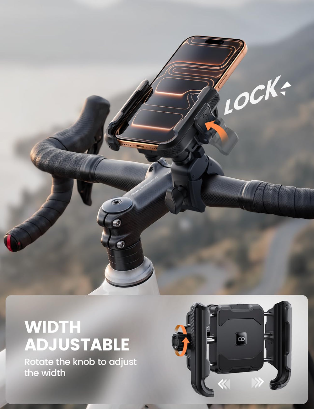 Lamicall phone mounted on handlebar showing secure navigation benefit