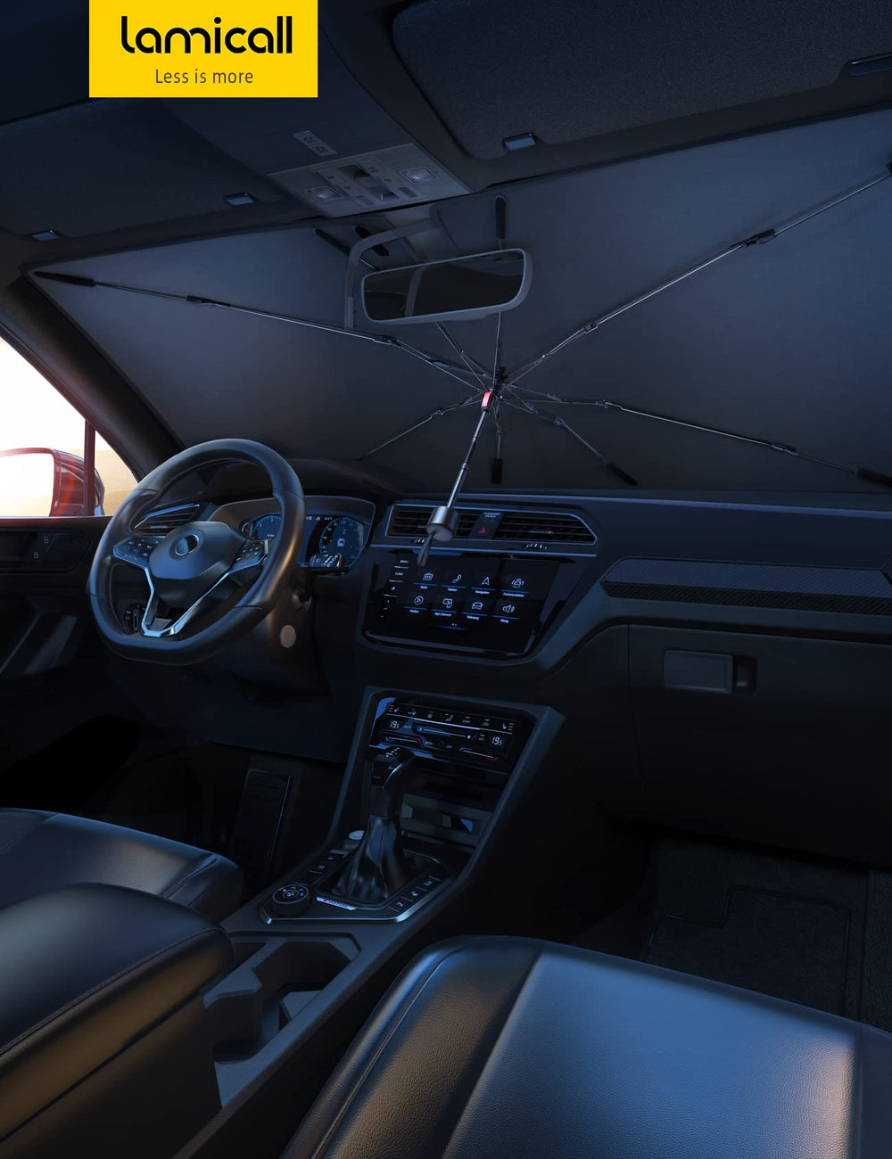 lamicall beside windshield for size comparison confirming fit for sedans SUVs