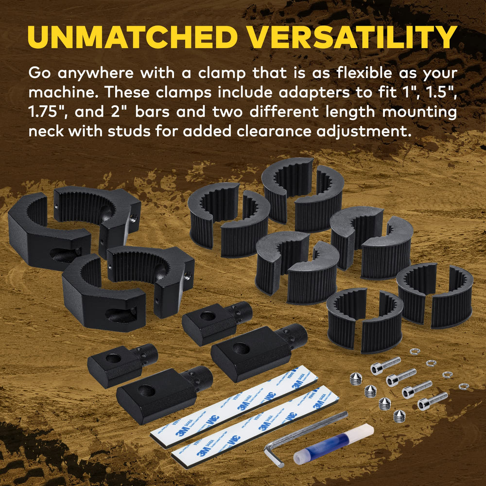 LAMPHUS stainless hardware and adapters laid out for flexible bar diameter compatibility