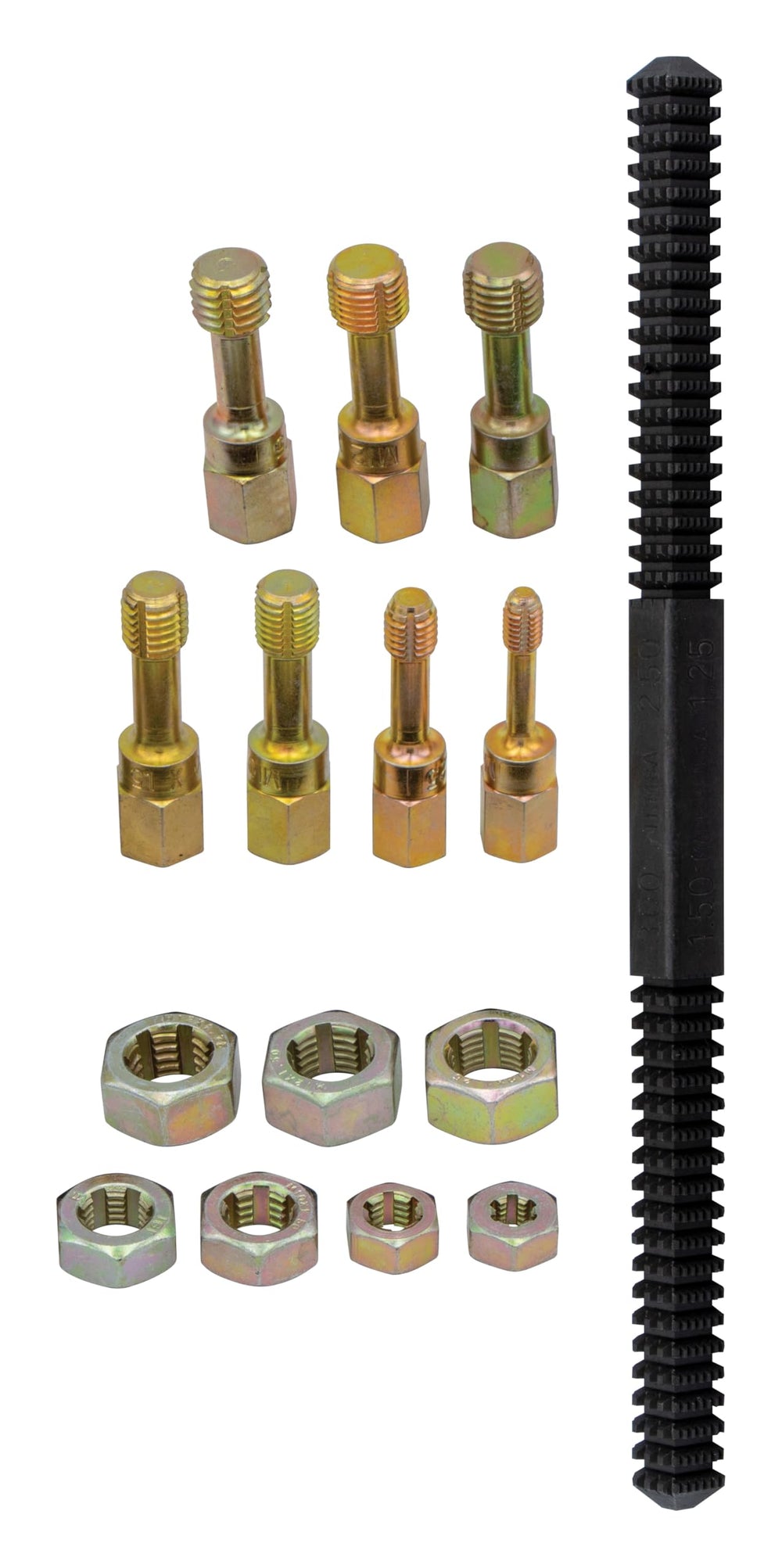 Lang Tools dies close-up showing teeth and pitch markings for accurate external thread repairs