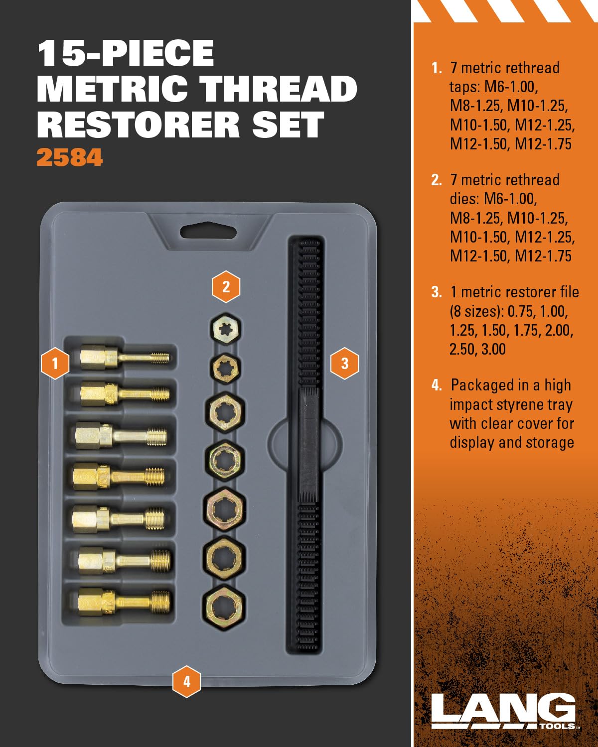Lang Tools taps detailed view highlighting cutting flutes for fast, clean internal thread restoration