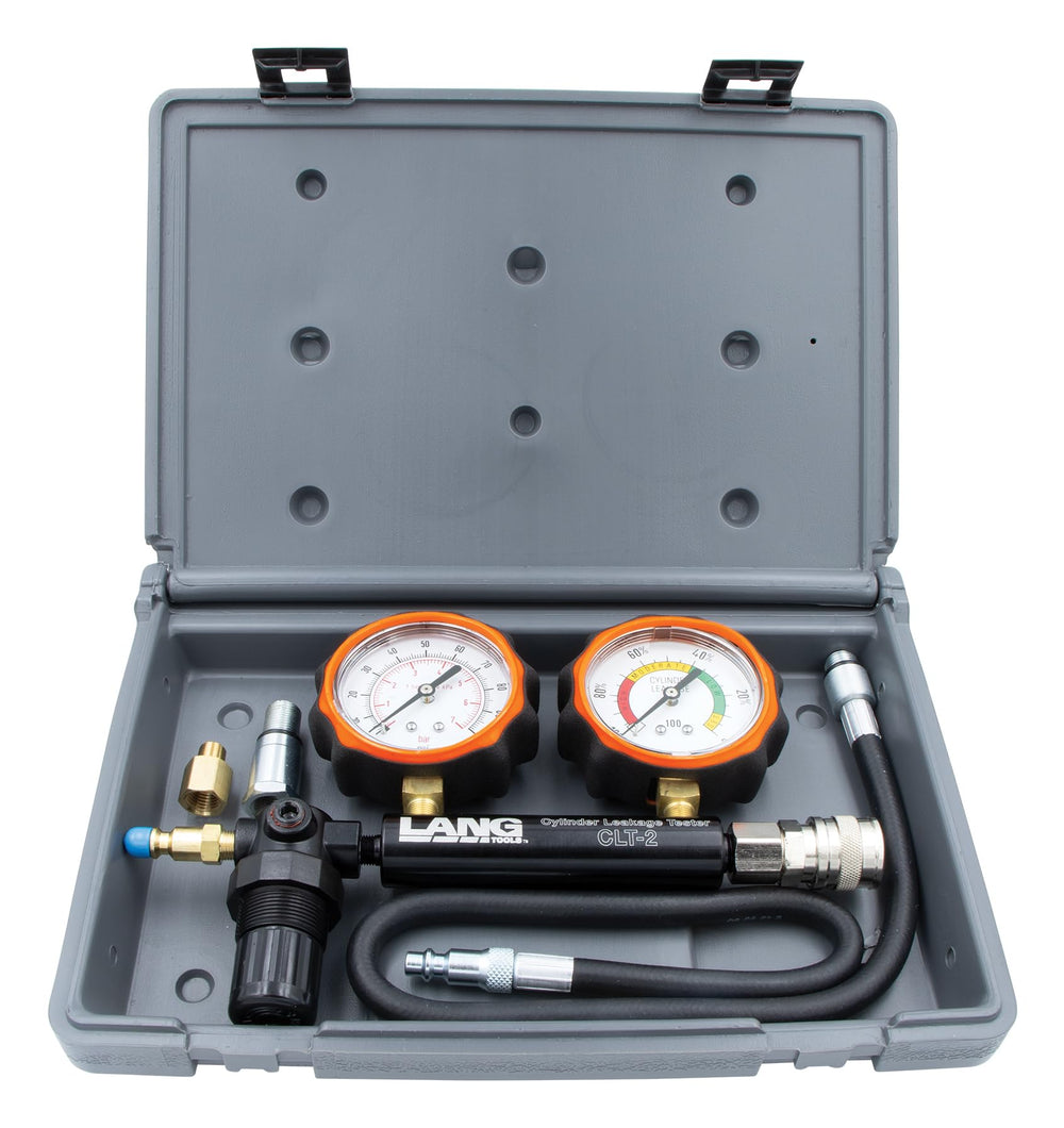 Lang Tools CLT-2 gauges close-up with color band, offers clear leakage percentage reading