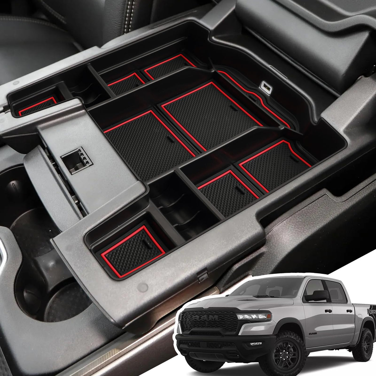 LANGBEAN front view of console organizer showing tidy compartments and quick access benefits