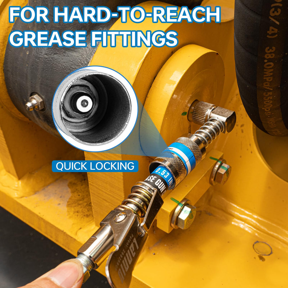 LANNIU grease gun next to hand tools showing compact scale