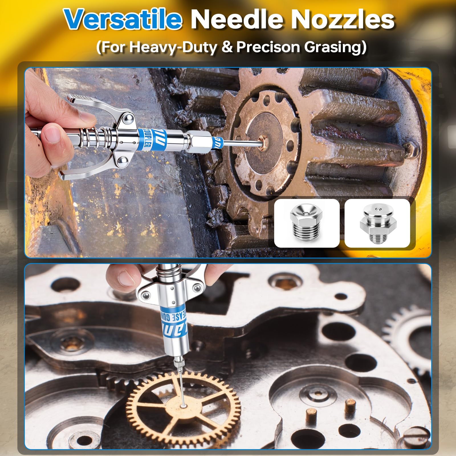 LANNIU wide needle tip displayed for heavy-gauge grease delivery benefit
