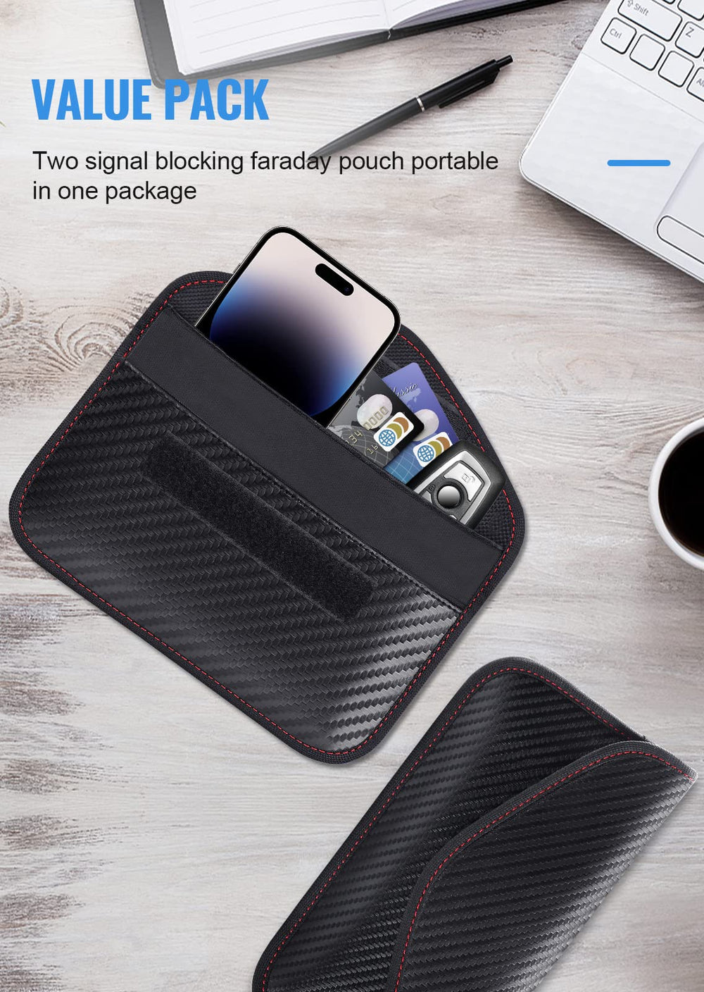lanpard pouch attached by keyring to a backpack for convenient portable protection