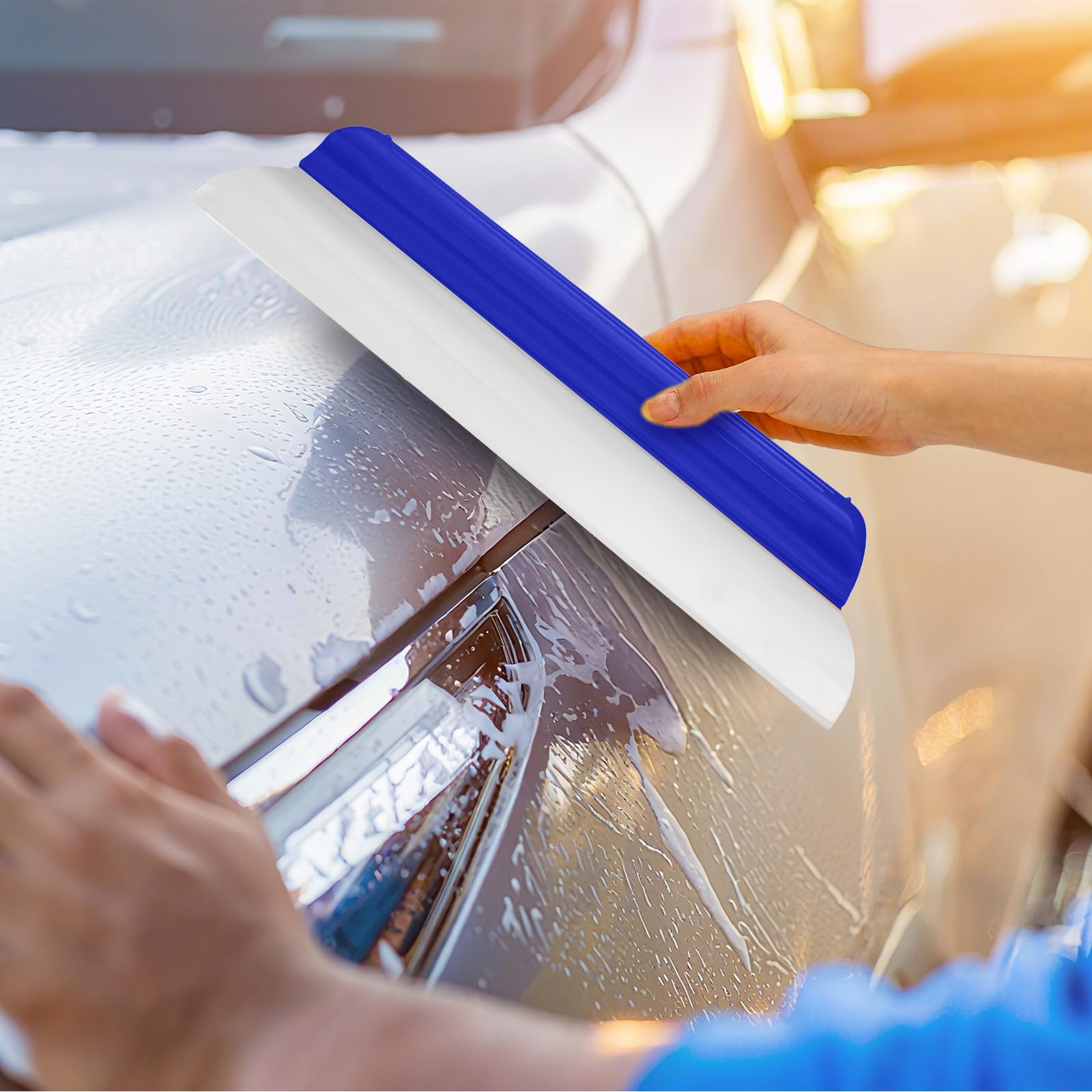 Lanties squeegee wiping shower glass removing spots and reducing streaks