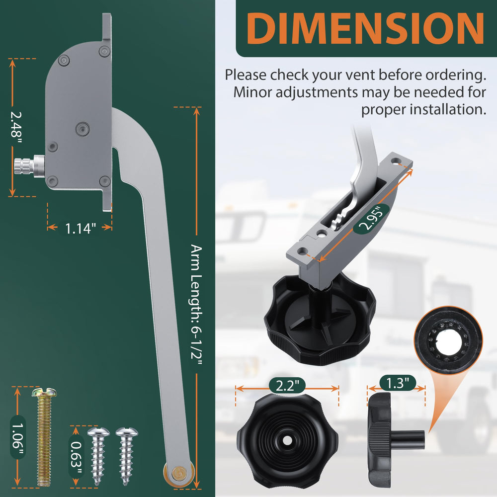 Lanties close-up of 6.5-inch metal operator arm highlighting durable construction