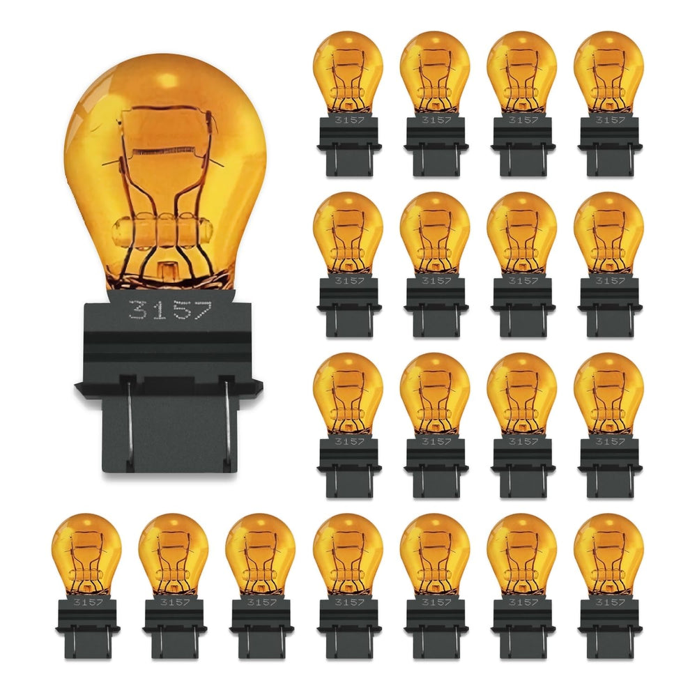 Lanuovx front packaging 20-pack 3157A amber bulbs showing pack benefit
