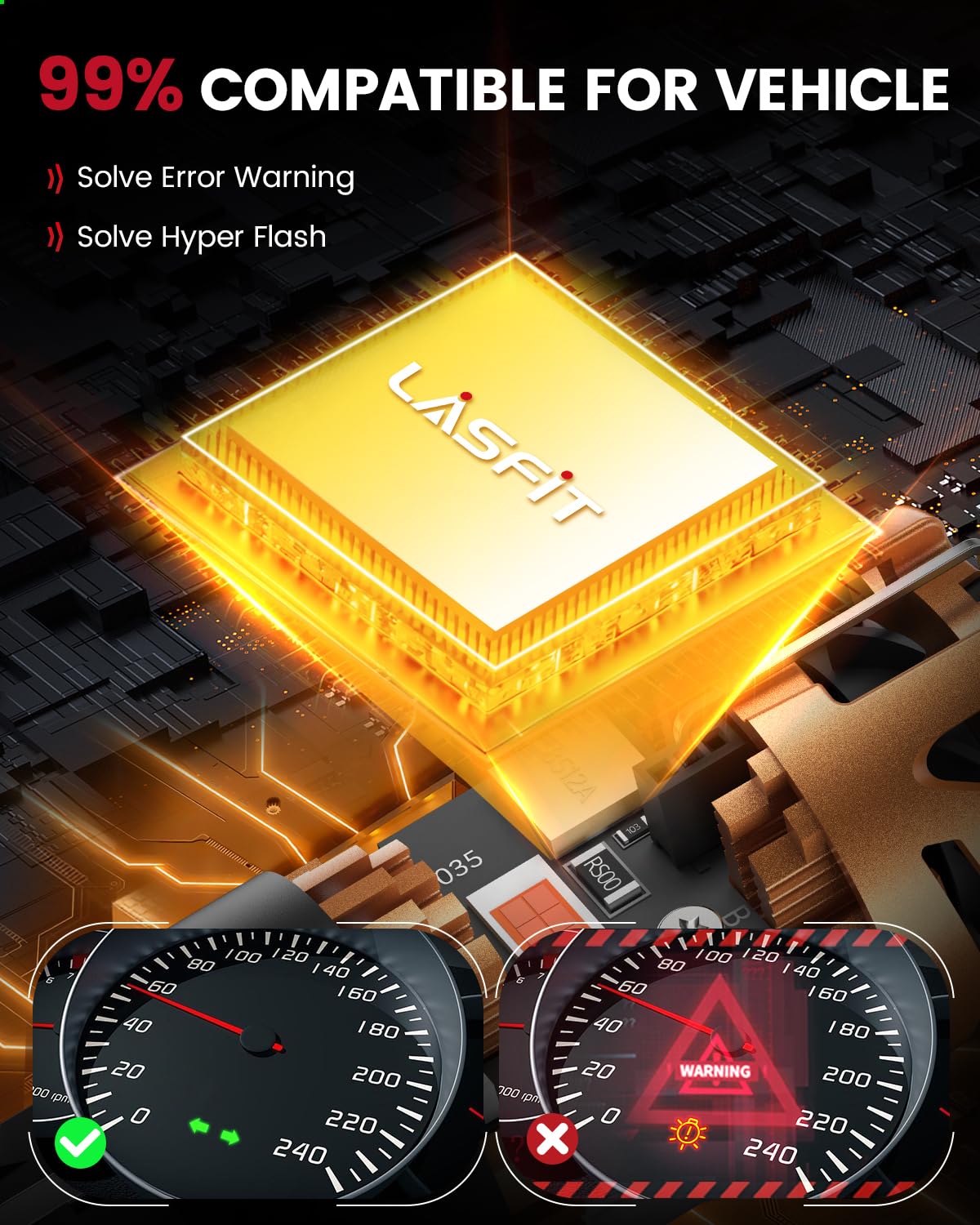 LASFIT close-up of LED chip array highlighting bright red output benefits