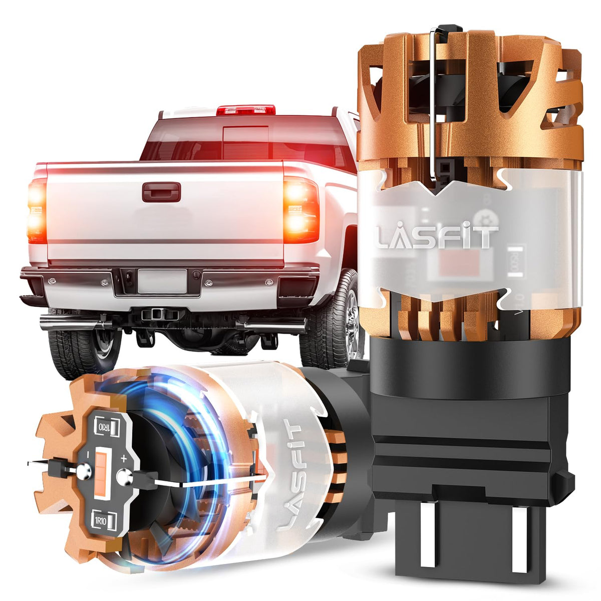 LASFIT 3157 front view showing bulb profile and plug, clear upgrade visibility