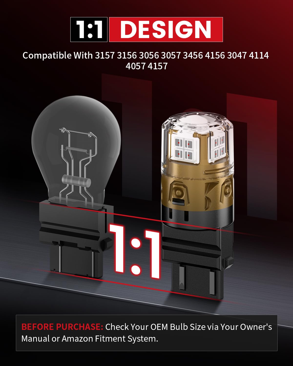 LASFIT bulb installed in car brake light highlighting faster illumination benefit