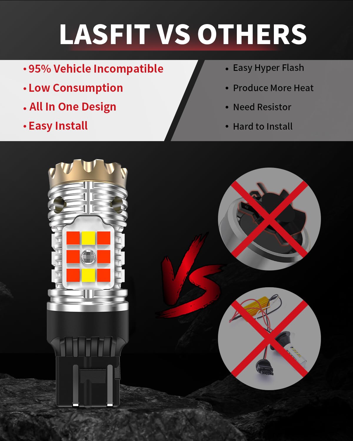 LASFIT bulb installed in Jeep Wrangler turn housing, shows clean white DRL illumination benefit