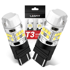 LASFIT front view of two WT21W bulbs showing product and packaging, fast upgrade benefit