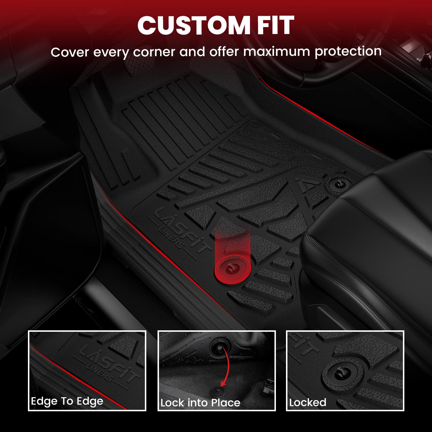 LASFIT liners covering full crew cab floor demonstrating edge-to-edge fit