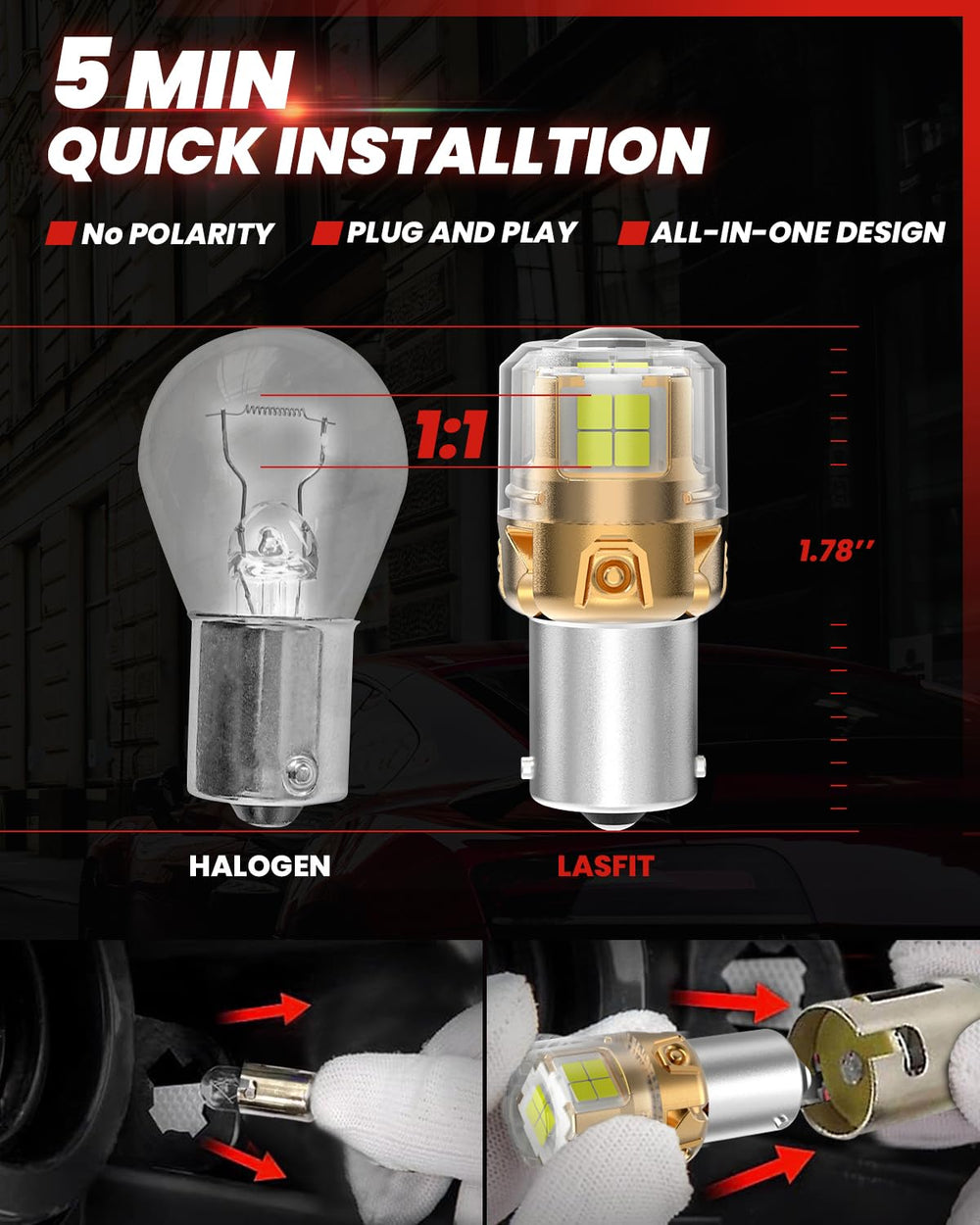 LASFIT L2 installed in reverse lamp demonstrating improved rear visibility