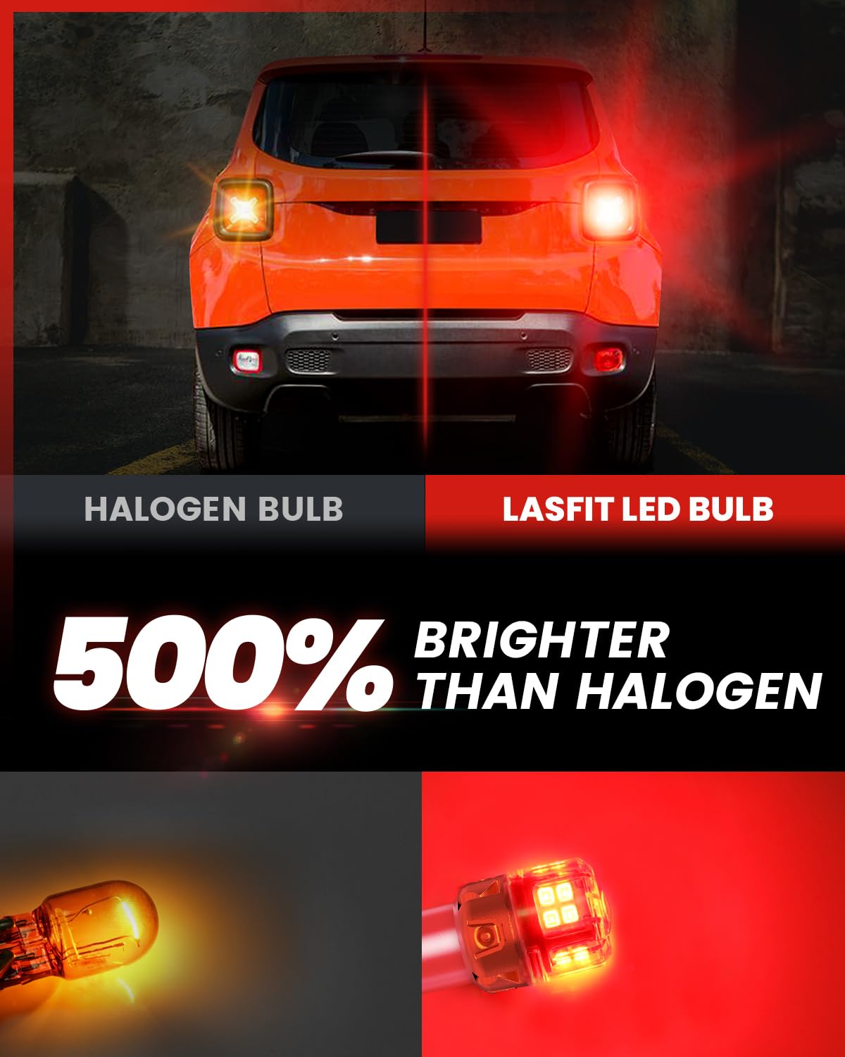 LASFIT projector lens closeup highlighting focused red beam and visibility benefit