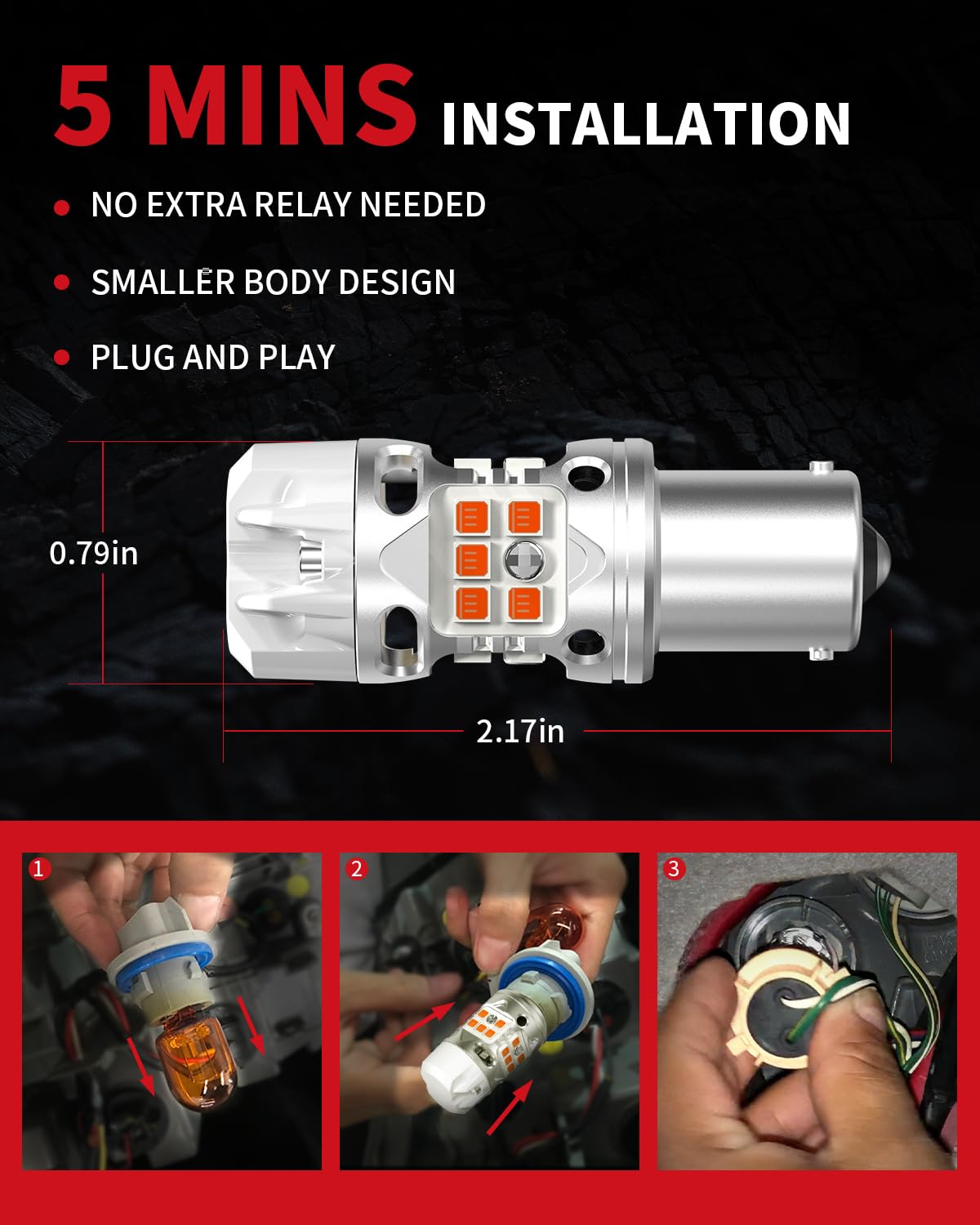 LASFIT bulb installed in front turn signal demonstrating clearer amber signaling benefits