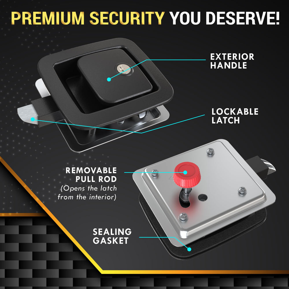 LATCH.IT installed on RV compartment door offering secure storage access