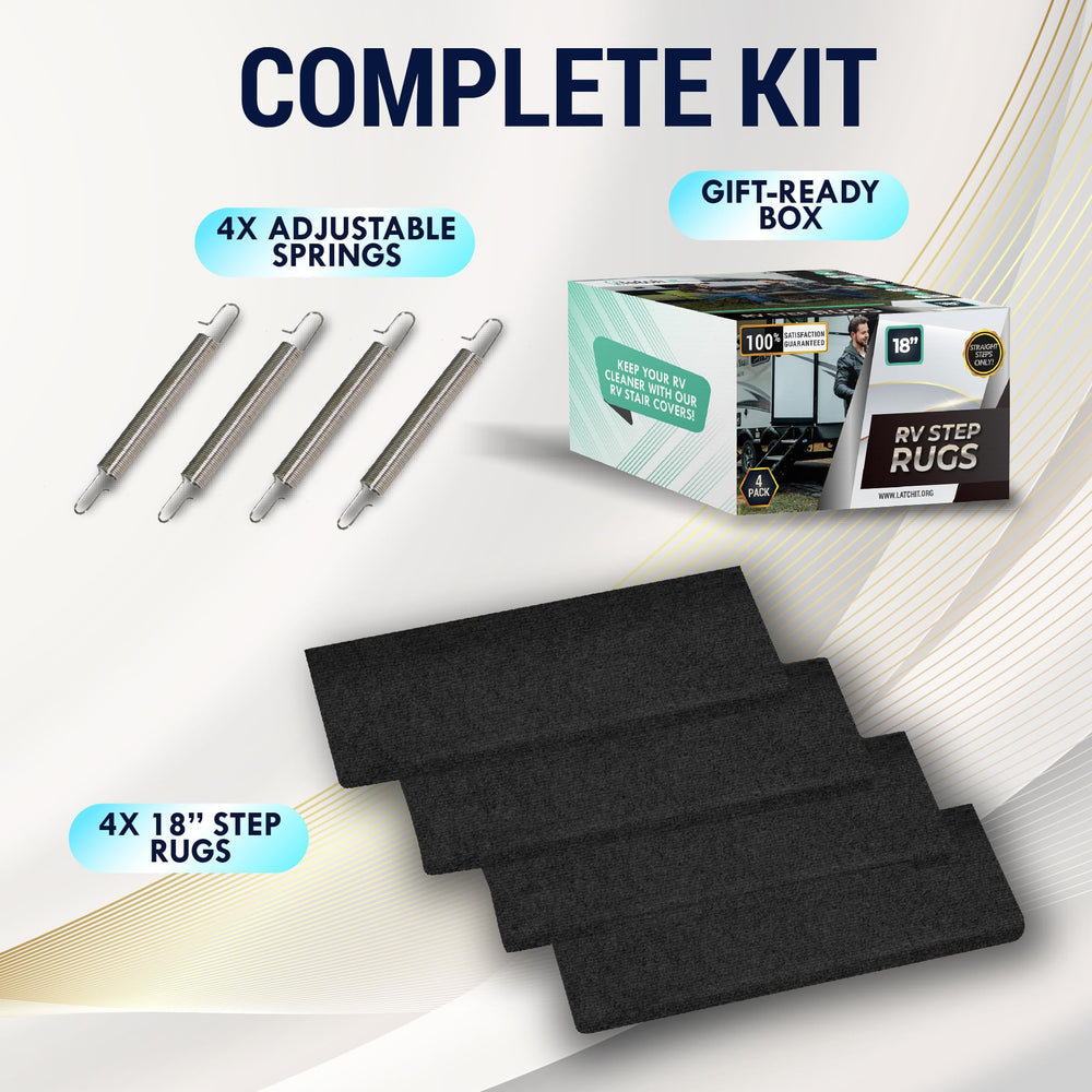 LATCH.IT step cover beside tape measure showing 18-inch width and correct fit guidance