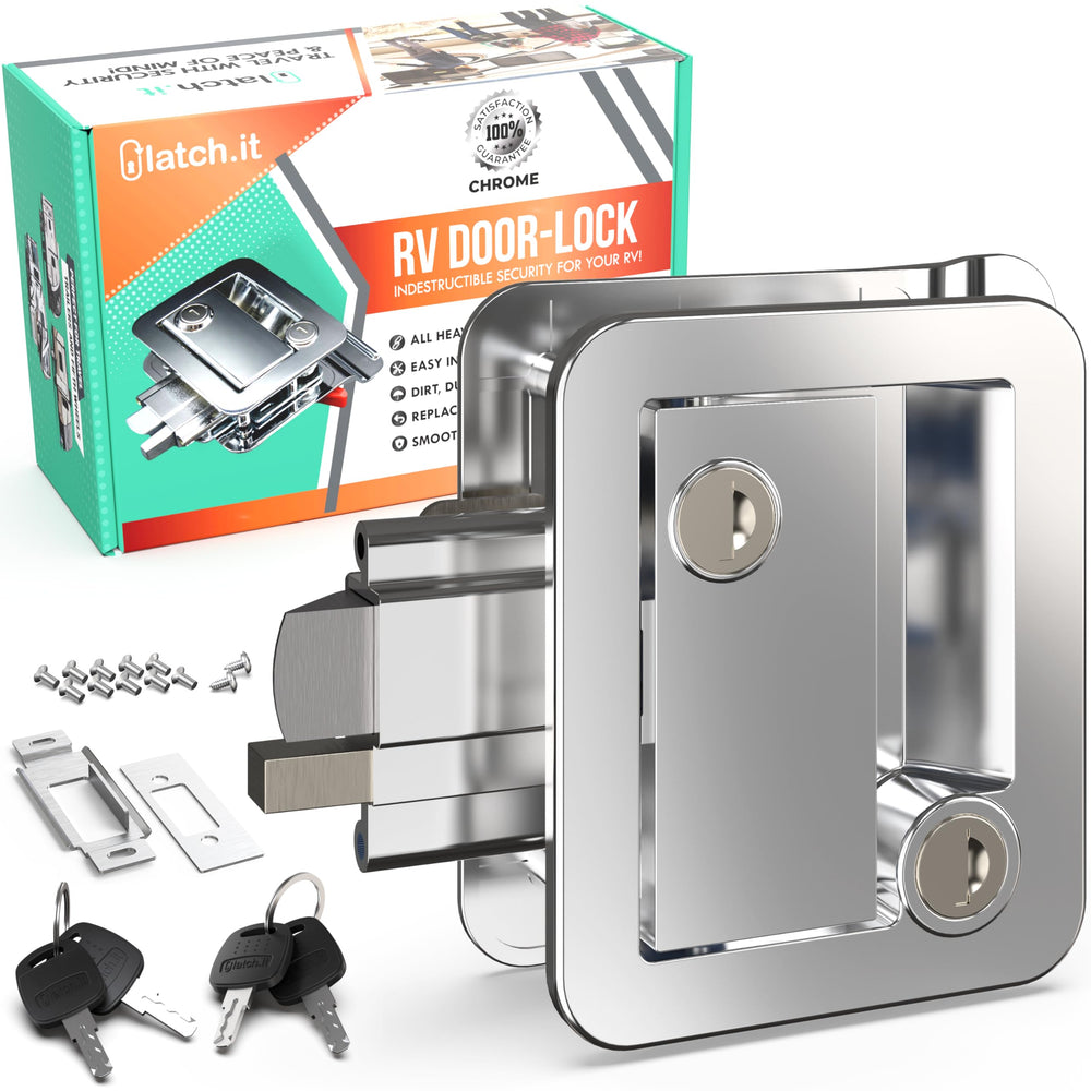 LATCH.IT chrome front view showing handle and chrome finish for durability