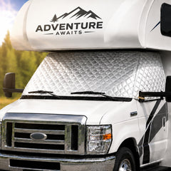LATCH.IT full windshield cover on Ford E-450 showing precise fit and protection