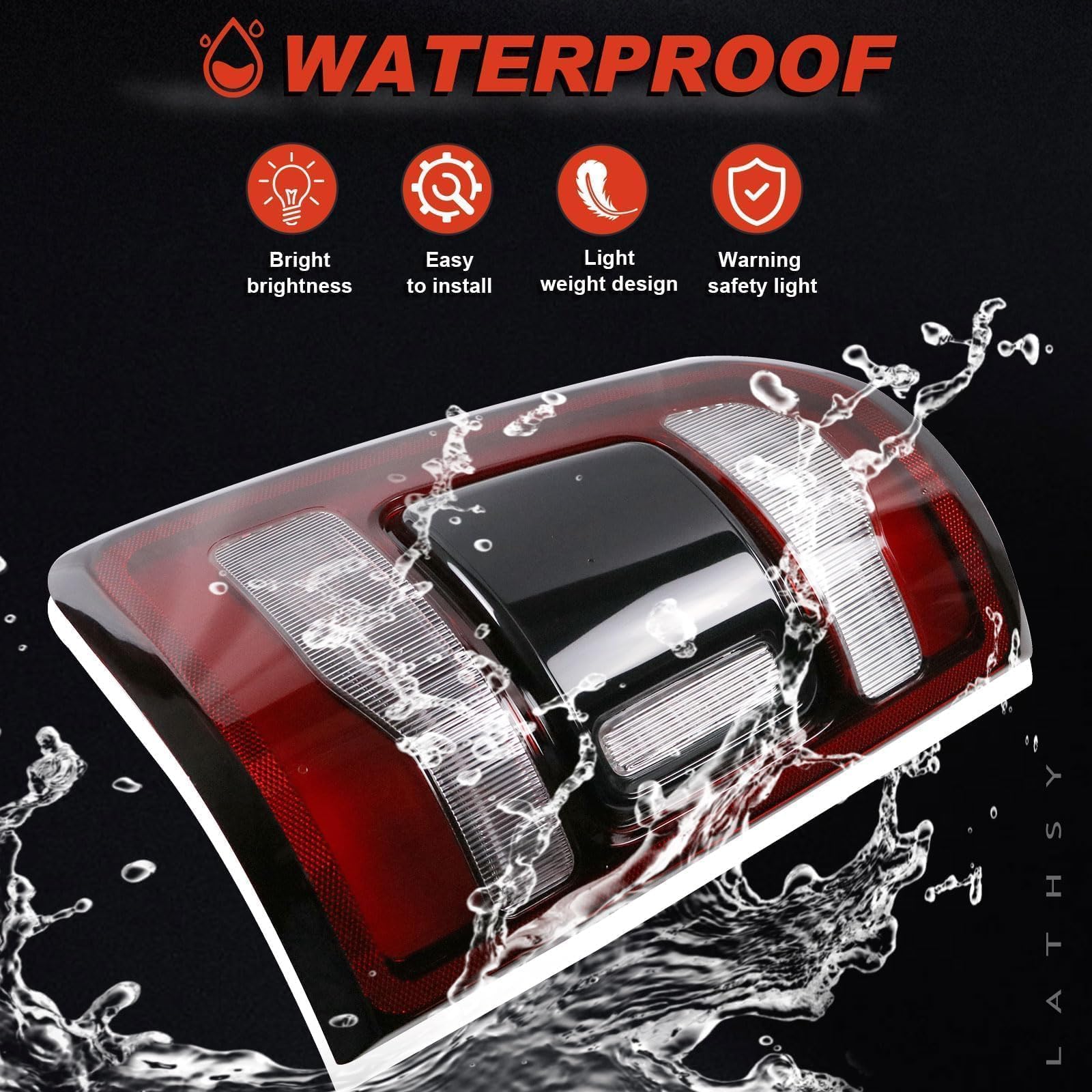 Lathsy tail light seal and mounting points showing weatherproof protection benefit