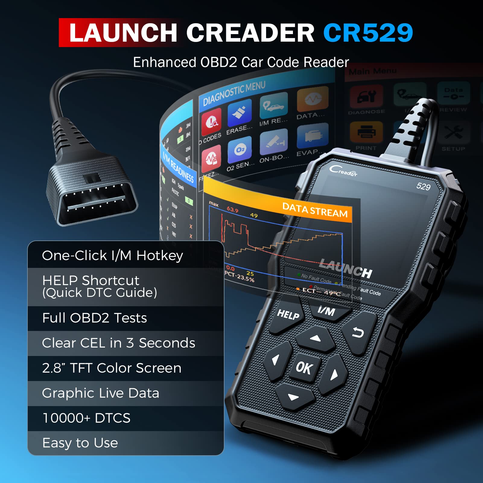 LAUNCH CR529 screen displaying live data graph for quicker fault diagnosis