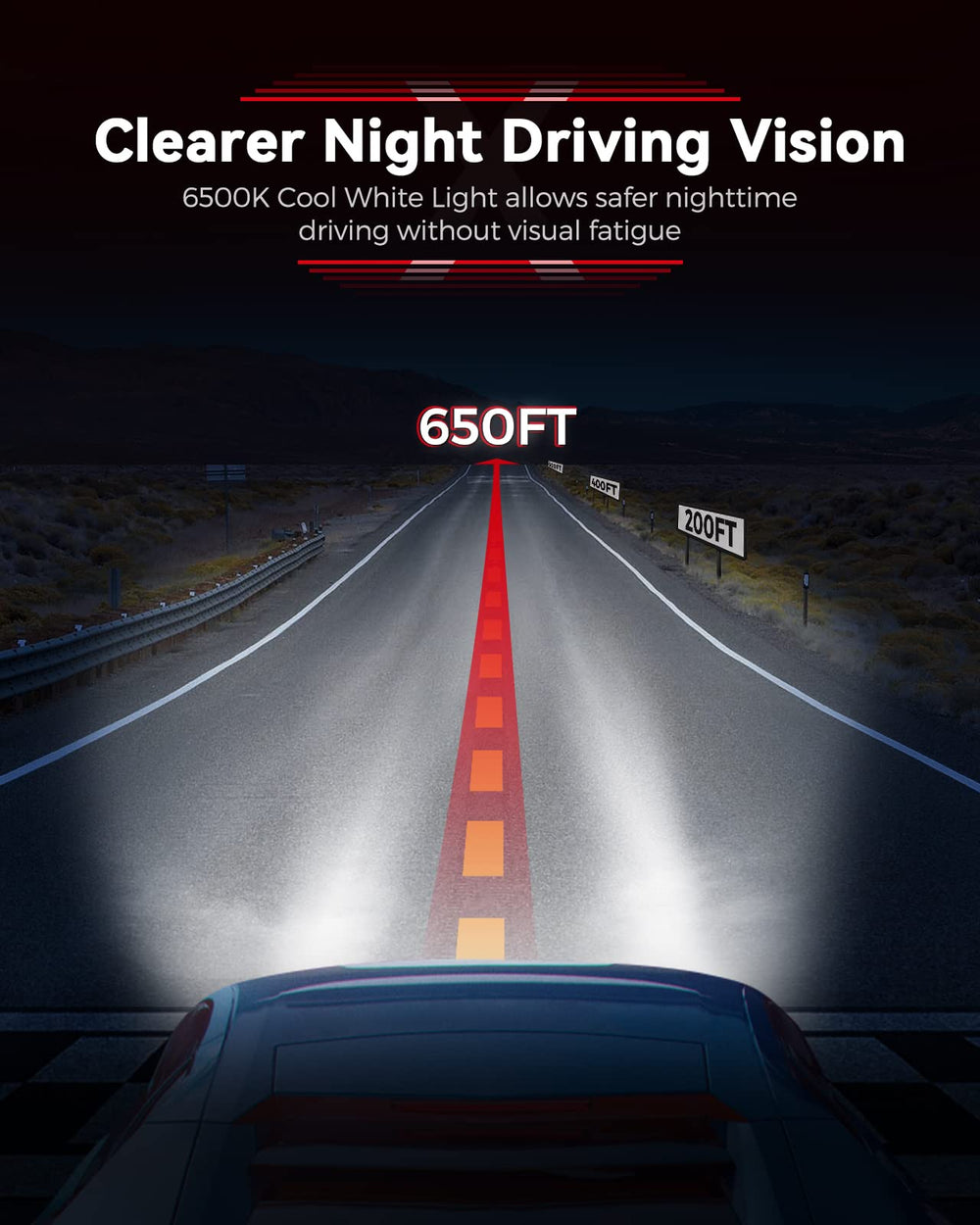 Laxmas bulbs in a car on a night drive highlighting safer nighttime vision