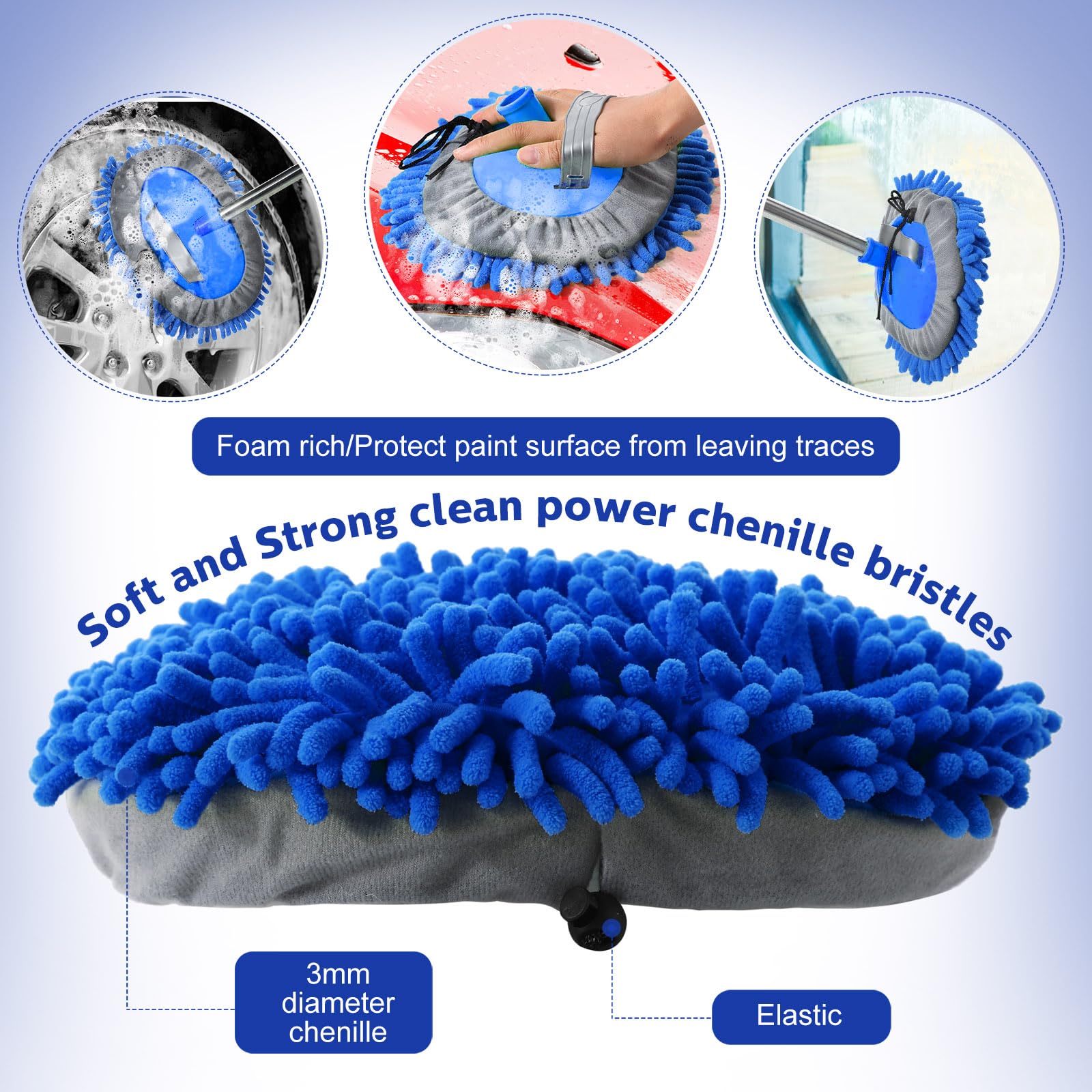 Layhit mitt attached to handle cleaning a car roof demonstrating efficient coverage
