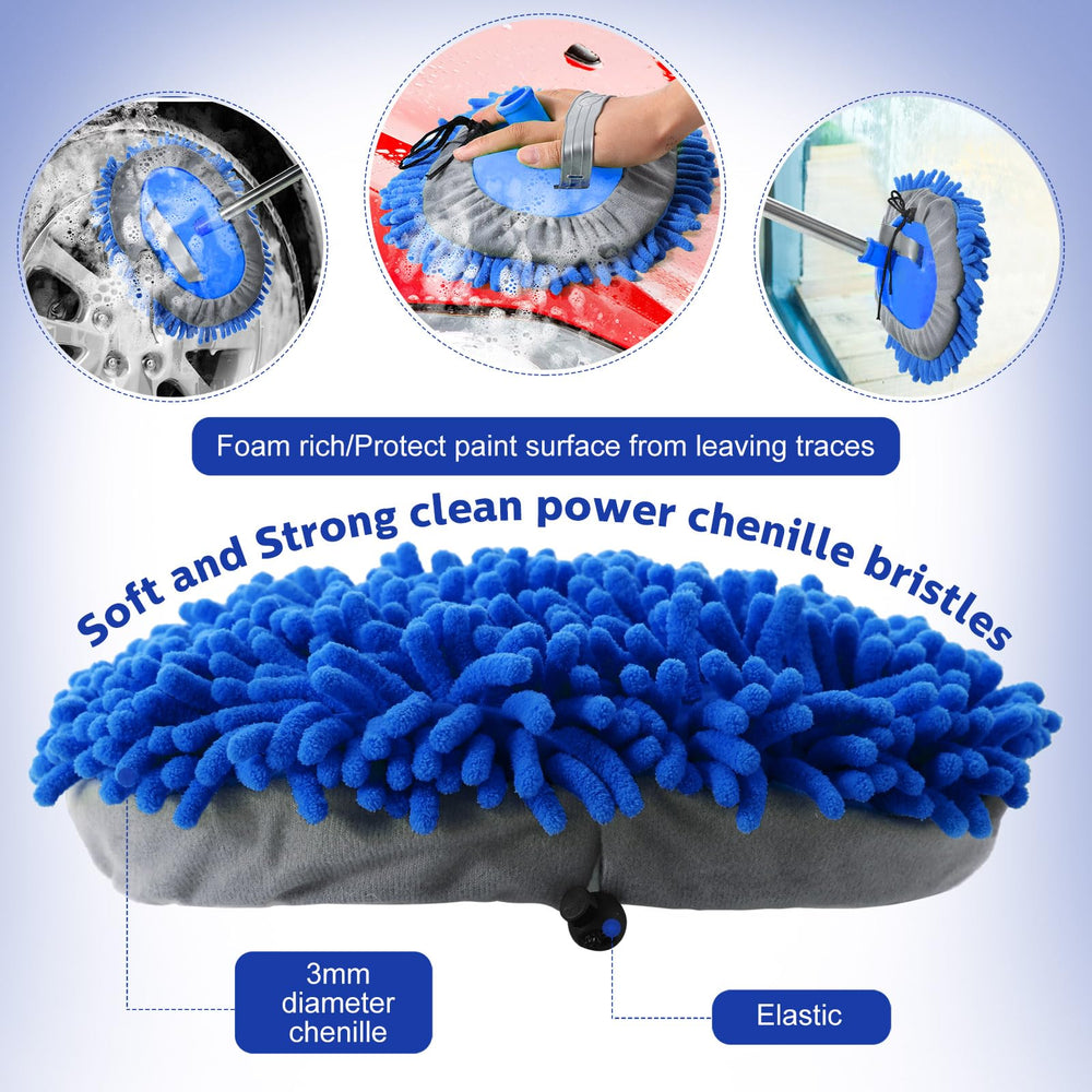 Layhit mitt attached to handle cleaning a car roof demonstrating efficient coverage