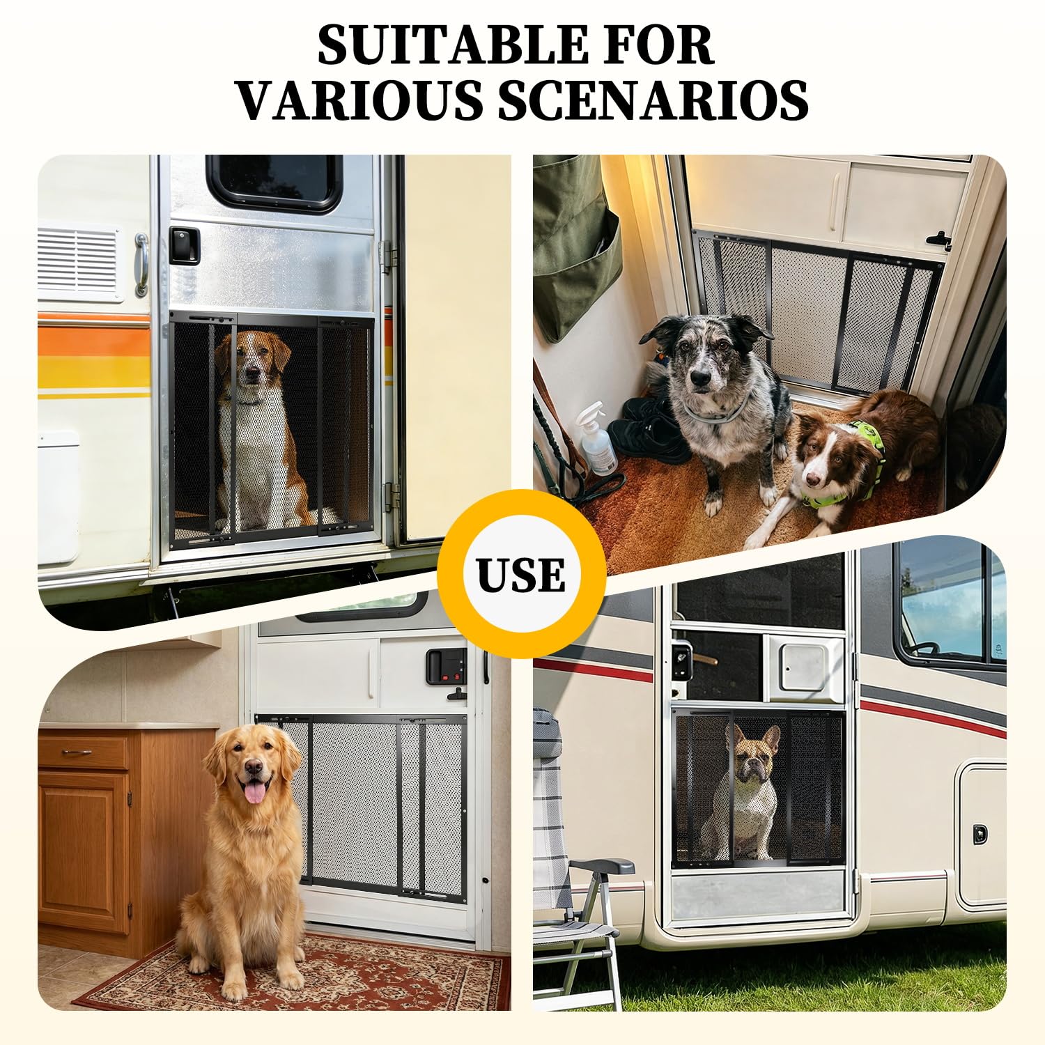 LCGAOYA lifestyle shot of dog safely behind grille demonstrating screen protection