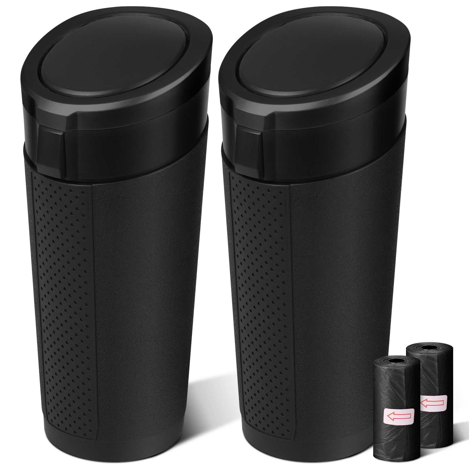 LCMWHOP front view of black mini car trash can showing compact design and tidy look