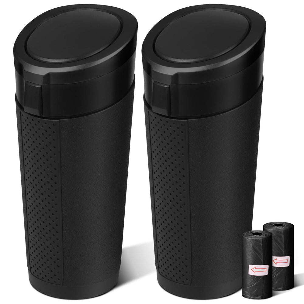 LCMWHOP front view of black mini car trash can showing compact design and tidy look