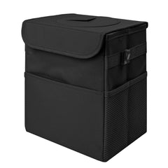 LCMWHOP front view of trash can showing compact design and pockets, keeps car tidy