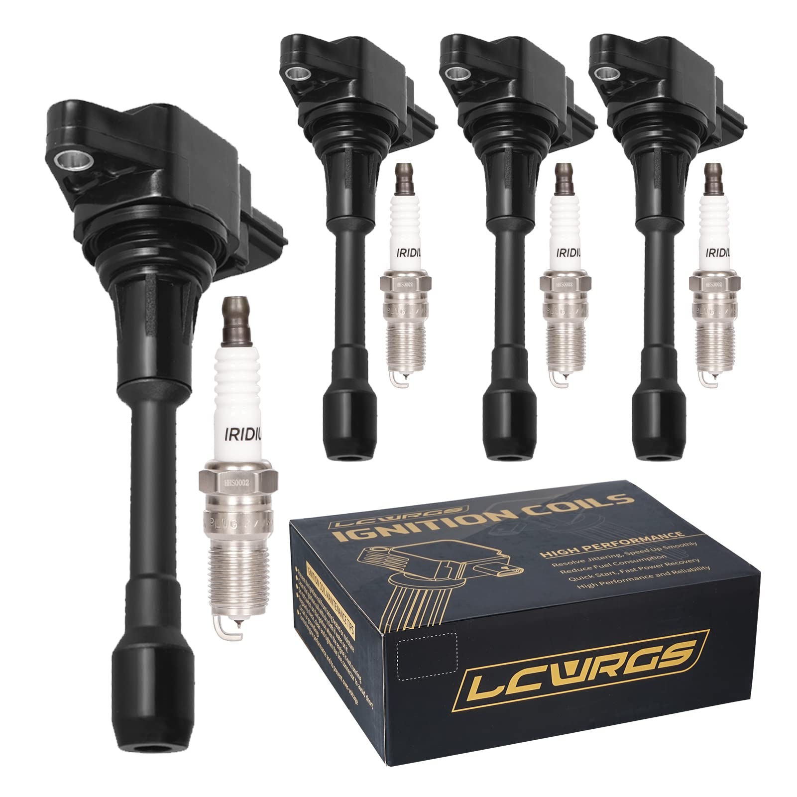 LCWRGS front view of four coils and plugs showing complete replacement kit benefits