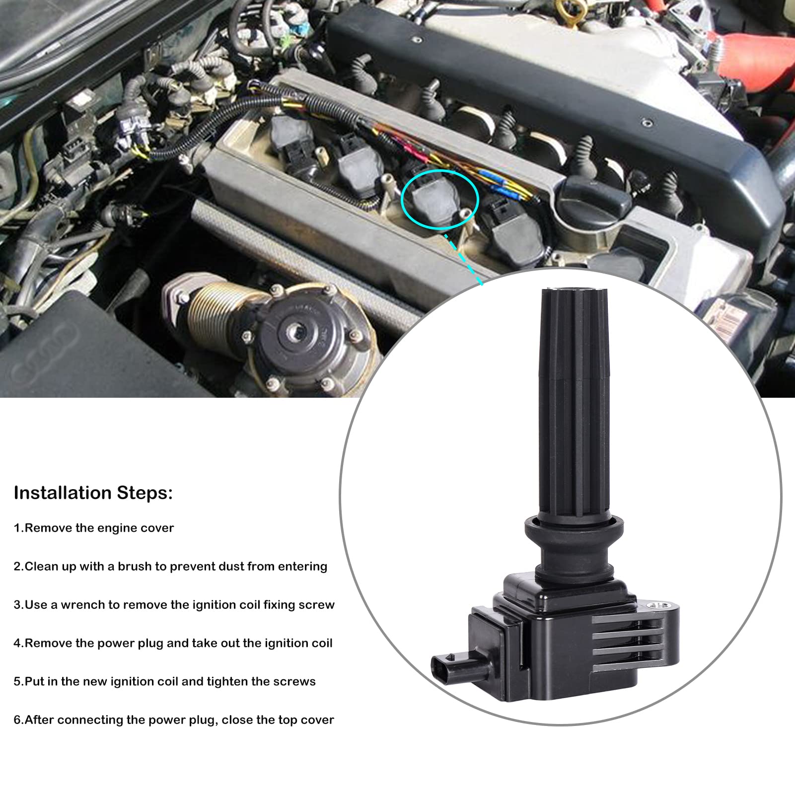 LCWRGS coil installed in engine bay demonstrating direct-fit replacement benefit