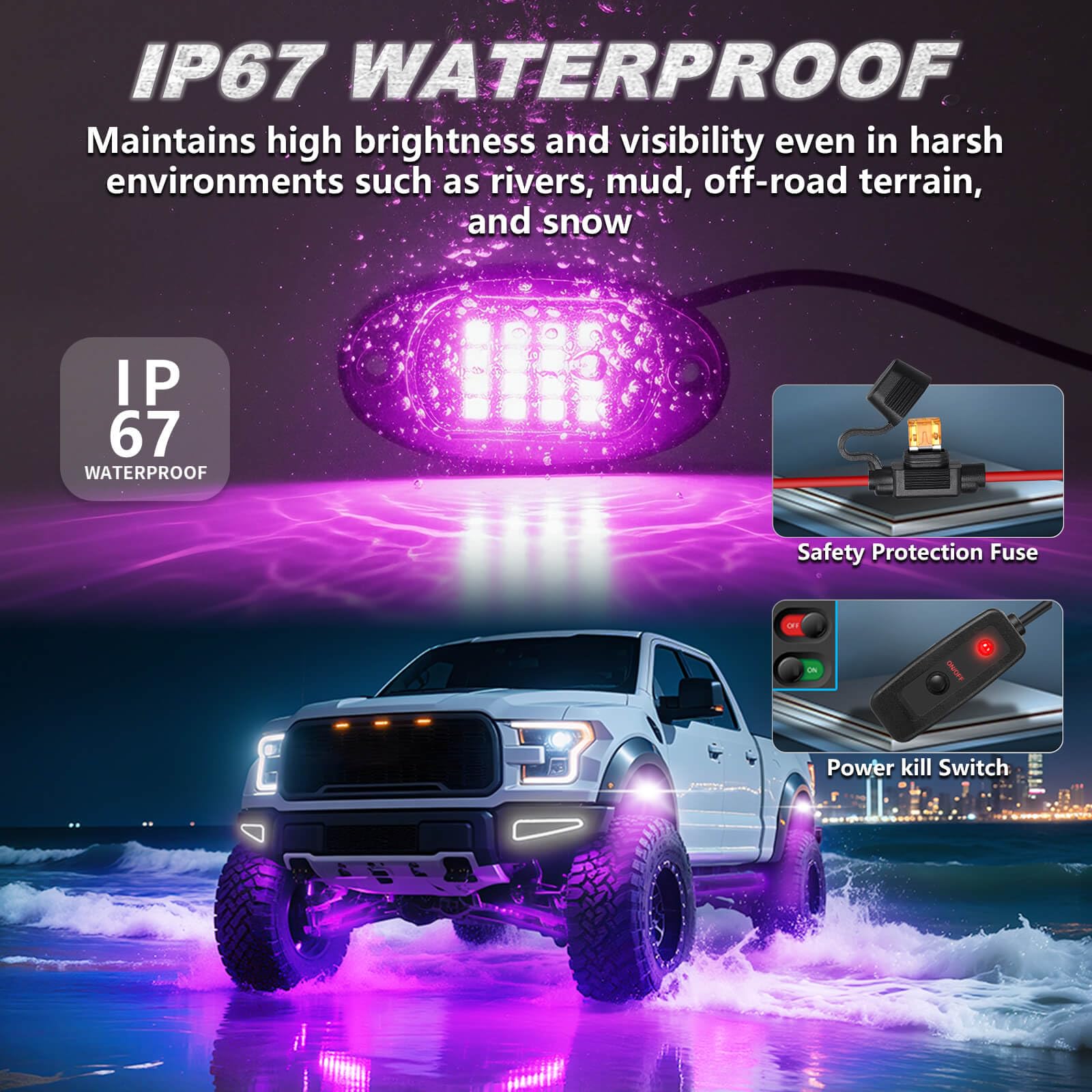 LD DARKEAGLE underbody mounted on truck illustrating wide underglow visibility